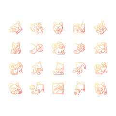 Pet disease gradient linear vector icons set. Infectious and viral illness. Physical animal injury. Veterinary examination. Thin line contour symbols bundle. Isolated outline illustrations collection
