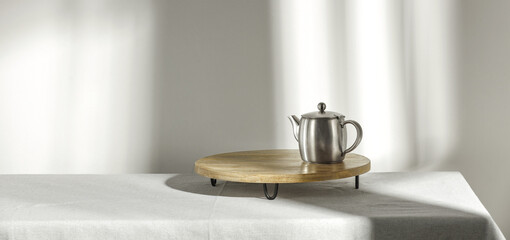 Table background of free space and wall with shadwos. 