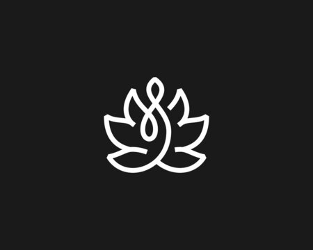Abstract lotus yoga human continuous line negative space logo. Universal flower wings meditation balance vector icon logotype.