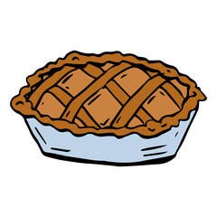Cake for Thanksgiving vector doodle clipart. Hand-drawn pie with filling.