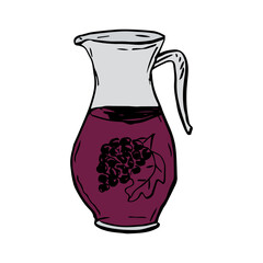 A jug of wine or juice for Thanksgiving vector doodle clipart. Hand-drawn jug with grape drink.