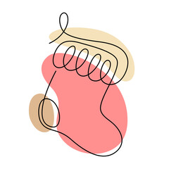 Continuous one line art of Christmas stocking. Linear style and hand-drawn logo. Merry Christmas and Happy New Year concept.