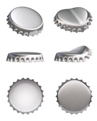 Metallic bottle cap various views isolated on white background 3d rendering