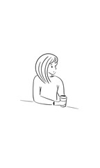 girl with coffee, sketch girl, line girl