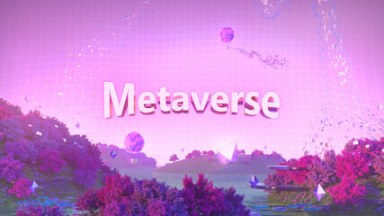 Betreten der Metaverse, einer virtuellen Welt für Arbeit und Spiel. 3D-Darstellung.