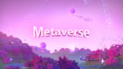 Photo sur Plexiglas Violet Entrez dans le Metaverse, un monde virtuel pour travailler et jouer. Illustration 3D.