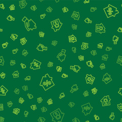 Set line Realtor, House with percant discount and under protection on seamless pattern. Vector