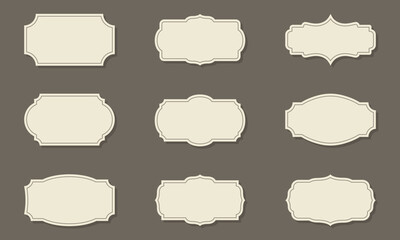 Collection of Classic Retro Frames on Dark Background. Set of Template Vintage Victorian Borders. Elegant Frames in Different Shape with Luxury Ornament. Isolated Vector Illustration