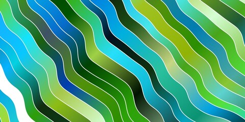 Light Blue, Green vector pattern with curved lines.