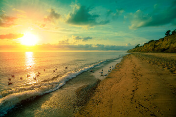 Seascape in the early morning, sunrise over the sea