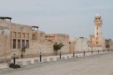 Al Wakrah ,Qatar -02/01/2020  : New souk waterfront promenade with his traditional houses and mosque