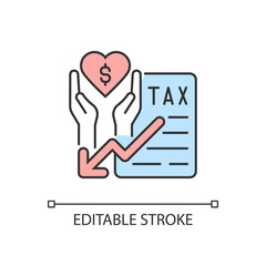 Tax reduction for charity RGB color icon. Taxation deduction when funding for charity. Small business. Company as help donor. Isolated vector illustration. Simple filled line drawing. Editable stroke