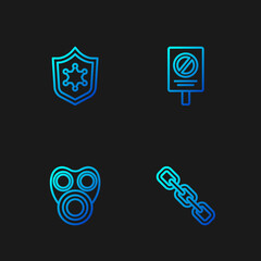 Set line Chain link, Gas mask, Police badge and Protest. Gradient color icons. Vector