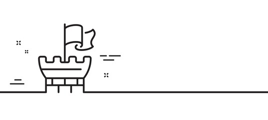 Tower line icon. Castle flag sign. Safe defence symbol. Minimal line illustration background. Shield line icon pattern banner. White web template concept. Vector