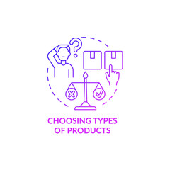 Fototapeta na wymiar Choosing types of products purple gradient concept icon. Customer comparing company offers. Business model abstract idea thin line illustration. Vector isolated outline color drawing