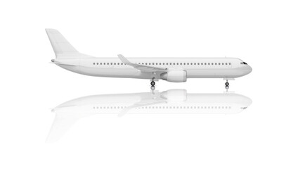 White passenger turbojet aircraft ready for livery design. 3D render isolated on white background.