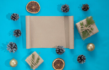 New Year's Christmas blue background is a space for copying, a place for text. Winter holidays and...