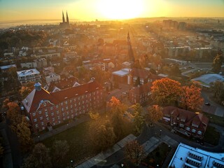 Rybnik, Poland - sunrise and panorama of the city center
