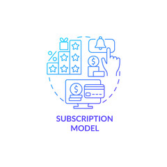 Subscription model blue gradient concept icon. Purchase online content. Monthly fee for software. Business model abstract idea thin line illustration. Vector isolated outline color drawing