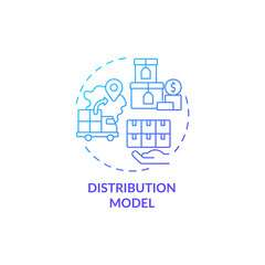 Distribution model blue gradient concept icon. Logistics and supply chain. Shipping goods from warehouse. Business model abstract idea thin line illustration. Vector isolated outline color drawing