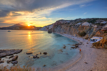 Fyrinaka beach at sunset, Milos, Greece