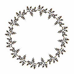 Round frame with positive autumn branches on white background. Vector image.