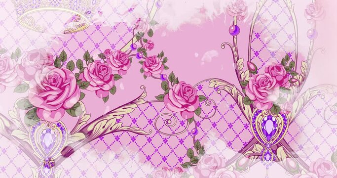Watercolor Paisley rose peony flower