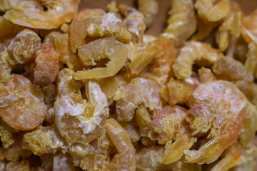 Pile of Dried shrimp with a little shell, food preservation.Macro photography,Texture of dried sea food.Homemade,Product of Thailand.