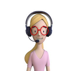 Call center staff talking and provide services to customers via headphones and microphone cable. Call center, customer support, telemarketing agents. Trendy 3d illustration.
