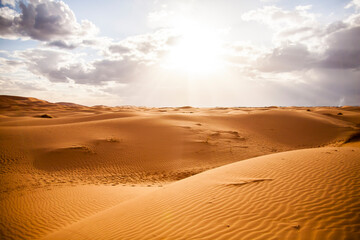 Dry landscape and dunes in the Sahara desert, Morocco