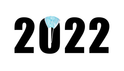 2022 with medical mask for protection against covid on white background