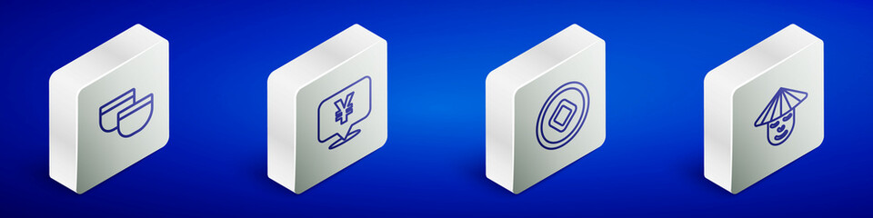 Set Isometric line Chinese tea ceremony, Yuan currency, and man icon. Vector