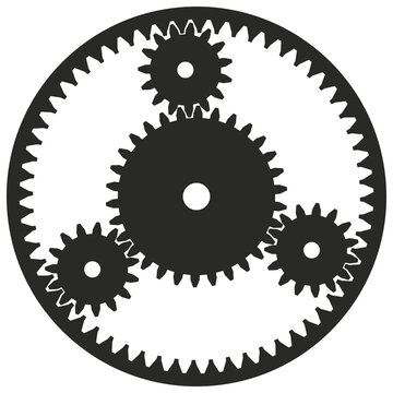 Planetengetriebe Symbol in schwarz als vektor. Isolierter wei&szlig;er Hintergrund.