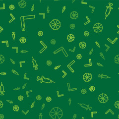 Set line Corner ruler, Syringe and Circle of pieces on seamless pattern. Vector