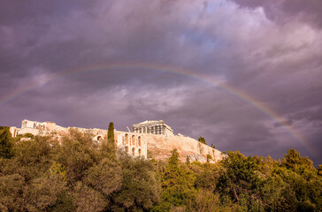 Rainbow over The Acropolis 
The Acropolis of Athens is an ancient citadel located on a rocky outcrop above the city of Athens.