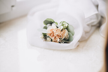 small beautiful flowers for wedding on white background