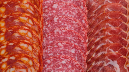 Different types of sausages close up