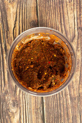 Korean cabbage kimchi. Dark background
