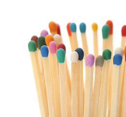 Matches with colorful heads on white background