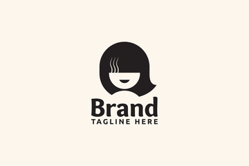 a ramen girl logo with a combination of a girl's face, ramen noodles and a bowl as the icon