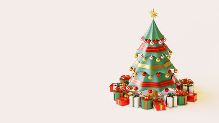 Landing Page Template WIth Christmas Pine Tree 3D Rendering Illustration