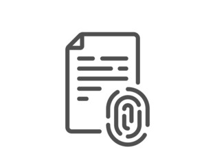 Fingerprint document line icon. Finger print scan sign. Biometric identity symbol. Quality design element. Linear style fingerprint icon. Editable stroke. Vector