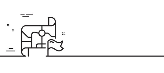 Flag on map line icon. Goal destination sign. Location pin symbol. Minimal line illustration background. Destination flag line icon pattern banner. White web template concept. Vector