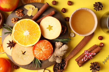 Ingredients for cooking mulled wine, close up