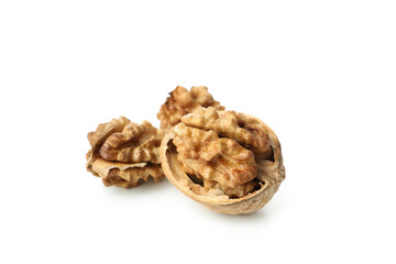 Walnuts isolated on white background, close up