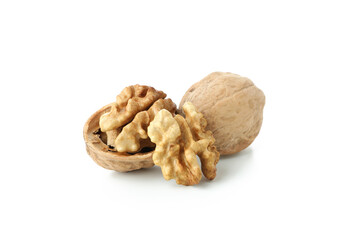 Walnuts isolated on white background, close up