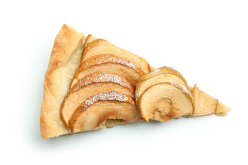 Piece of apple pie isolated on white background