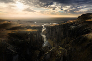 Aerial view of Fjaðrárgljúfur Canyon
