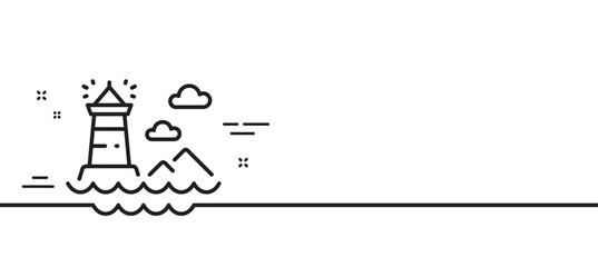 Lighthouse line icon. Beacon tower sign. Searchlight building symbol. Minimal line illustration background. Lighthouse line icon pattern banner. White web template concept. Vector