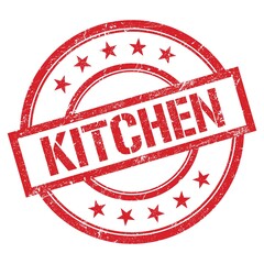 KITCHEN text written on red vintage stamp.